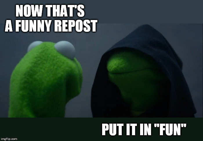 Evil Kermit Meme | NOW THAT'S A FUNNY REPOST PUT IT IN ''FUN'' | image tagged in memes,evil kermit | made w/ Imgflip meme maker