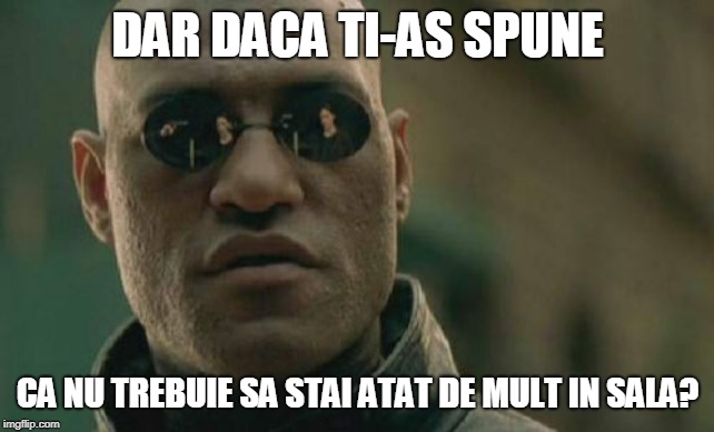 Matrix Morpheus Meme | DAR DACA TI-AS SPUNE; CA NU TREBUIE SA STAI ATAT DE MULT IN SALA? | image tagged in memes,matrix morpheus | made w/ Imgflip meme maker