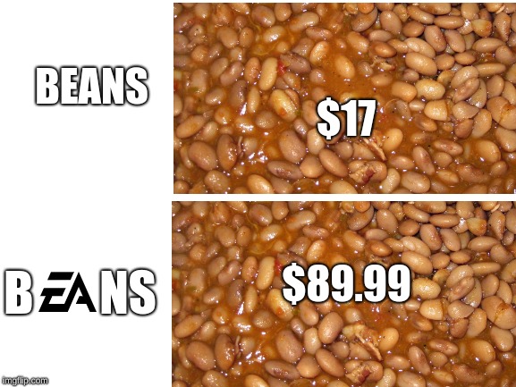 EA's next target | BEANS; $17; $89.99; B       NS | image tagged in funny memes | made w/ Imgflip meme maker
