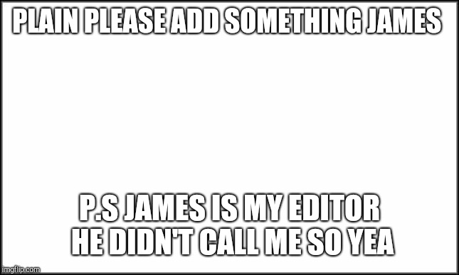 plain white | PLAIN PLEASE ADD SOMETHING JAMES; P.S JAMES IS MY EDITOR HE DIDN'T CALL ME SO YEA | image tagged in plain white | made w/ Imgflip meme maker