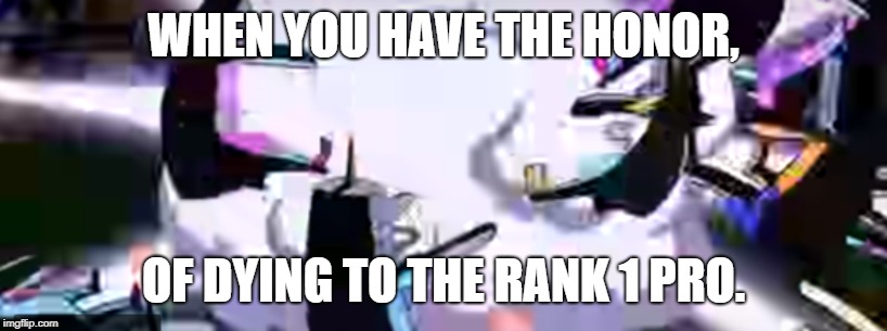 WHEN YOU HAVE THE HONOR, OF DYING TO THE RANK 1 PRO. | image tagged in goofy goober rock explosion | made w/ Imgflip meme maker