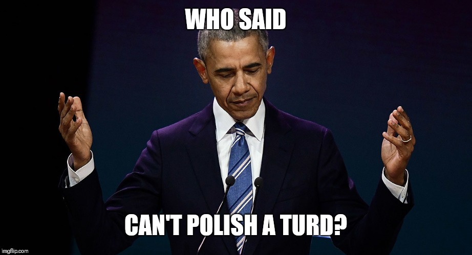 The flies know. | WHO SAID; CAN'T POLISH A TURD? | image tagged in laughing men in suits,flush,turd,barack obama,guantanamo,the great awakening | made w/ Imgflip meme maker