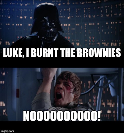 Star Wars No Meme | LUKE, I BURNT THE BROWNIES NOOOOOOOOOO! | image tagged in memes,star wars no | made w/ Imgflip meme maker