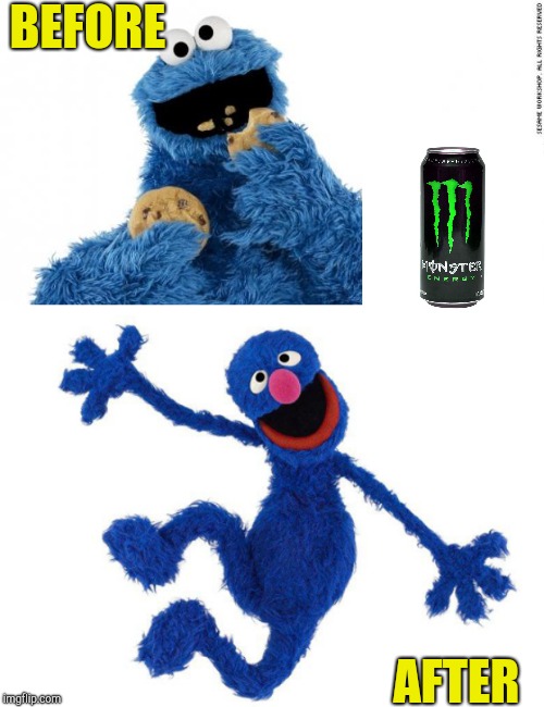 BEFORE AFTER | image tagged in cookie monster,grover | made w/ Imgflip meme maker