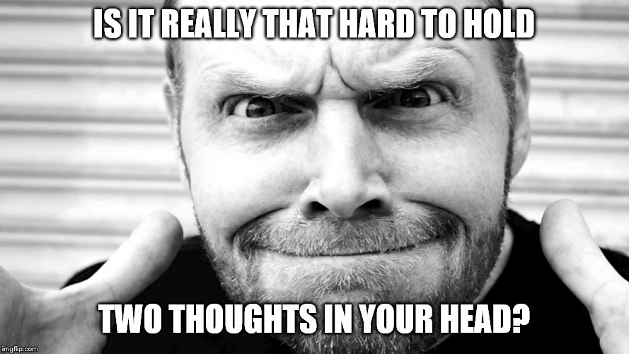 IS IT REALLY THAT HARD TO HOLD TWO THOUGHTS IN YOUR HEAD? | made w/ Imgflip meme maker
