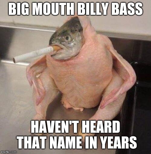 Smoking fish chicken | BIG MOUTH BILLY BASS; HAVEN'T HEARD THAT NAME IN YEARS | image tagged in smoking fish chicken | made w/ Imgflip meme maker