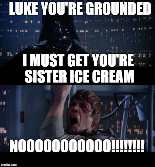 Star Wars No Meme | LUKE YOU'RE GROUNDED; I MUST GET YOU'RE SISTER ICE CREAM; NOOOOOOOOOOO!!!!!!!! | image tagged in memes,star wars no | made w/ Imgflip meme maker