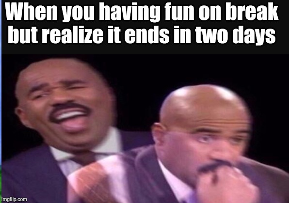 When you having fun on break but realize it ends in two days | image tagged in stave harvey,oh snap | made w/ Imgflip meme maker