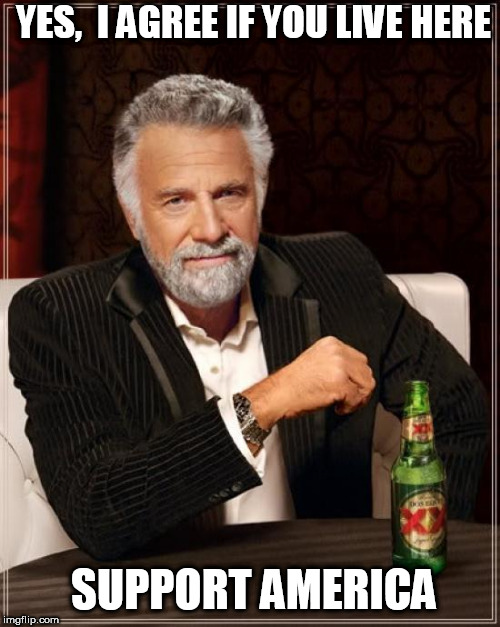 The Most Interesting Man In The World Meme | YES,  I AGREE IF YOU LIVE HERE SUPPORT AMERICA | image tagged in memes,the most interesting man in the world | made w/ Imgflip meme maker