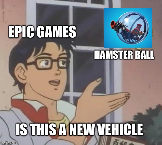 Is This A Pigeon | EPIC GAMES; HAMSTER BALL; IS THIS A NEW VEHICLE | image tagged in memes,is this a pigeon | made w/ Imgflip meme maker