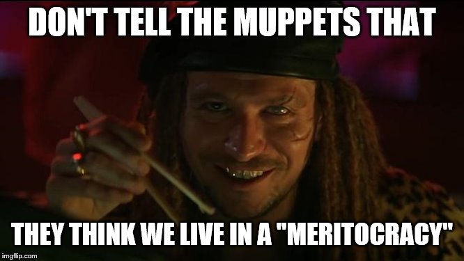DON'T TELL THE MUPPETS THAT THEY THINK WE LIVE IN A "MERITOCRACY" | made w/ Imgflip meme maker