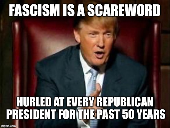 Donald Trump | FASCISM IS A SCAREWORD HURLED AT EVERY REPUBLICAN PRESIDENT FOR THE PAST 50 YEARS | image tagged in donald trump | made w/ Imgflip meme maker