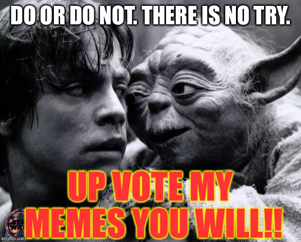 Yoda & Luke | DO OR DO NOT. THERE IS NO TRY. UP VOTE MY MEMES YOU WILL!! | image tagged in yoda  luke | made w/ Imgflip meme maker