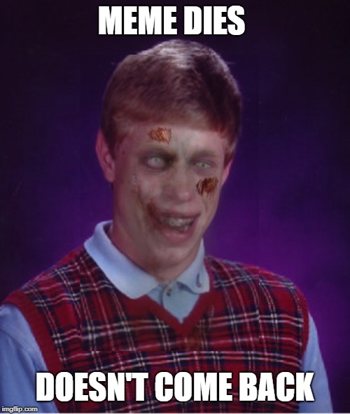 Zombie Bad Luck Brian Meme | MEME DIES DOESN'T COME BACK | image tagged in memes,zombie bad luck brian | made w/ Imgflip meme maker