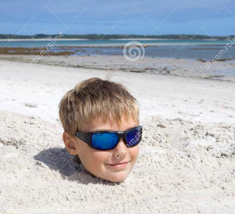 Boy buried in sand Blank Meme Template
