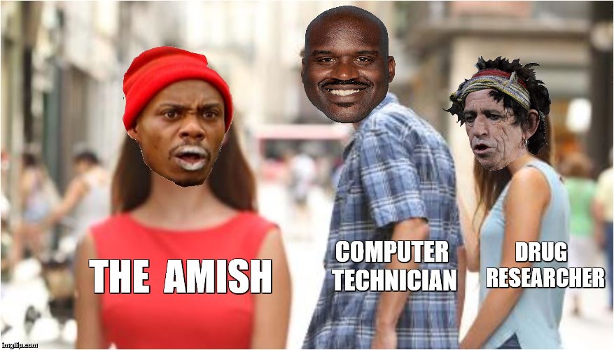 THE  AMISH DRUG  RESEARCHER COMPUTER TECHNICIAN | made w/ Imgflip meme maker