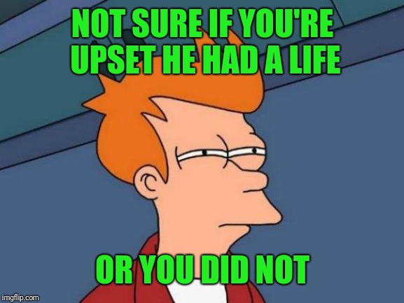 Futurama Fry Meme | NOT SURE IF YOU'RE UPSET HE HAD A LIFE OR YOU DID NOT | image tagged in memes,futurama fry | made w/ Imgflip meme maker