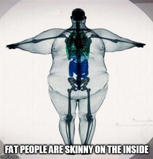 Fat people | FAT PEOPLE ARE SKINNY ON THE INSIDE | image tagged in fat people | made w/ Imgflip meme maker