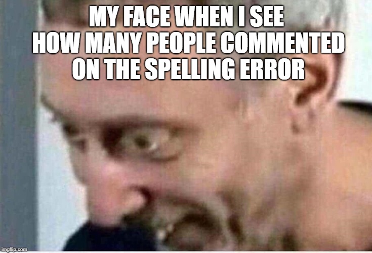 MY FACE WHEN I SEE HOW MANY PEOPLE COMMENTED ON THE SPELLING ERROR | made w/ Imgflip meme maker