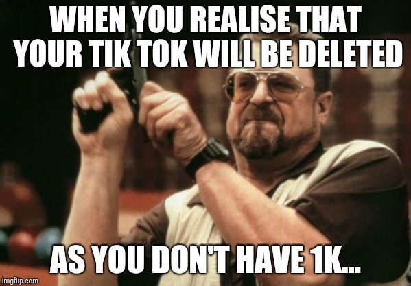 Am I The Only One Around Here Meme | WHEN YOU REALISE THAT YOUR TIK TOK WILL BE DELETED; AS YOU DON'T HAVE 1K... | image tagged in memes,am i the only one around here | made w/ Imgflip meme maker