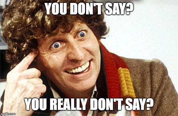 Fourth Doctor, 4th Doctor, The Doctor, Doctor Who, Whovian, Craz | YOU DON'T SAY? YOU REALLY DON'T SAY? | image tagged in fourth doctor 4th doctor the doctor doctor who whovian craz | made w/ Imgflip meme maker