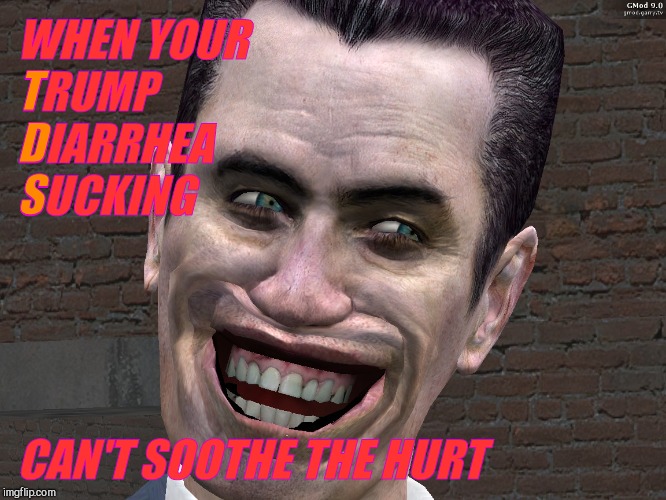 . | WHEN YOUR            TRUMP               DIARRHEA             SUCKING CAN'T SOOTHE THE HURT T                 D                         S | image tagged in g-man from half-life | made w/ Imgflip meme maker