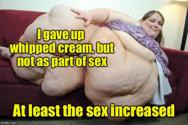 fat girl | I gave up whipped cream, but not as part of sex At least the sex increased | image tagged in fat girl | made w/ Imgflip meme maker