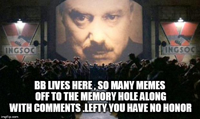 Big brother  | BB LIVES HERE , SO MANY MEMES OFF TO THE MEMORY HOLE ALONG WITH COMMENTS .LEFTY YOU HAVE NO HONOR | image tagged in big brother | made w/ Imgflip meme maker
