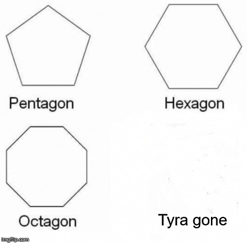 Pentagon Hexagon Octagon Meme | Tyra gone | image tagged in memes,pentagon hexagon octagon | made w/ Imgflip meme maker