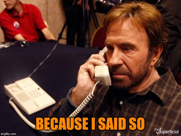 Chuck Norris Phone Meme | BECAUSE I SAID SO | image tagged in memes,chuck norris phone,chuck norris | made w/ Imgflip meme maker