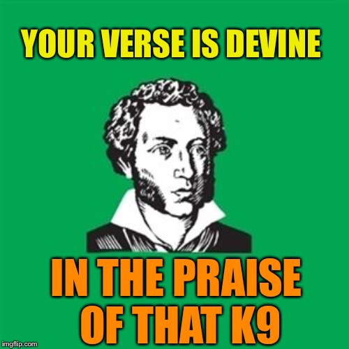 Typical Poet Man | YOUR VERSE IS DEVINE IN THE PRAISE OF THAT K9 | image tagged in typical poet man | made w/ Imgflip meme maker
