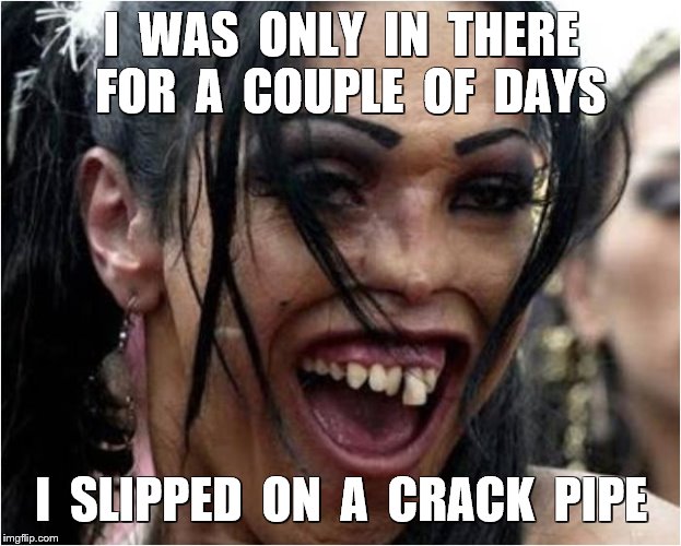 I  WAS  ONLY  IN  THERE  FOR  A  COUPLE  OF  DAYS I  SLIPPED  ON  A  CRACK  PIPE | made w/ Imgflip meme maker