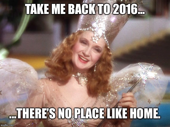 good witch wizard of oz neoliberalism meme | TAKE ME BACK TO 2016... ...THERE’S NO PLACE LIKE HOME. | image tagged in good witch wizard of oz neoliberalism meme | made w/ Imgflip meme maker