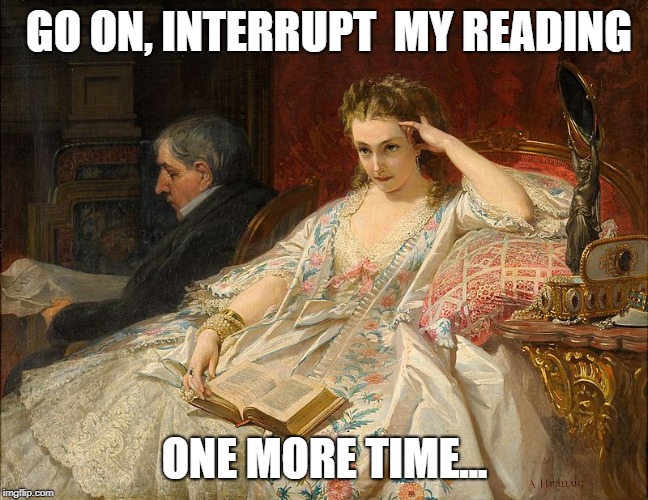 If looks could kill | GO ON, INTERRUPT  MY READING; ONE MORE TIME... | image tagged in reading,smh,fml,if looks could kill | made w/ Imgflip meme maker