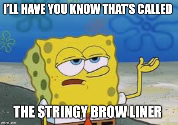 I’ll have you know spongebob | I’LL HAVE YOU KNOW THAT’S CALLED THE STRINGY BROW LINER | image tagged in ill have you know spongebob | made w/ Imgflip meme maker