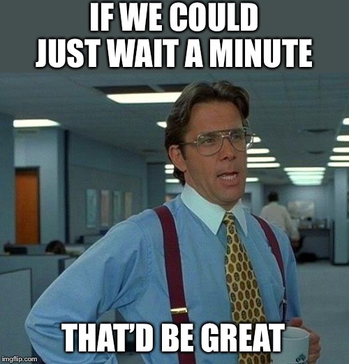 That Would Be Great Meme | IF WE COULD JUST WAIT A MINUTE THAT’D BE GREAT | image tagged in memes,that would be great | made w/ Imgflip meme maker