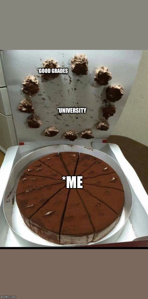 Sed truth | *GOOD GRADES; *UNIVERSITY; *ME | image tagged in student | made w/ Imgflip meme maker