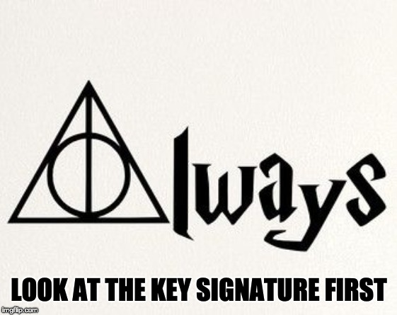 harry potter | LOOK AT THE KEY SIGNATURE FIRST | image tagged in harry potter | made w/ Imgflip meme maker