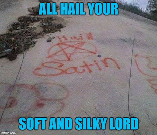 Worshiping the wrong Lord I think! | ALL HAIL YOUR; SOFT AND SILKY LORD | image tagged in graffiti,memes,hail satin,funny,satan,false worship | made w/ Imgflip meme maker