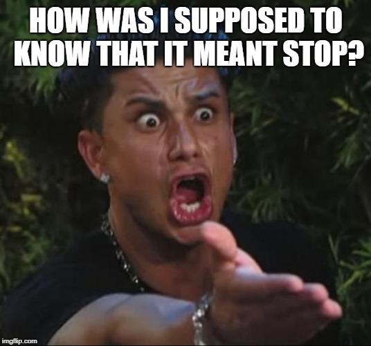 DJ Pauly D Meme | HOW WAS I SUPPOSED TO KNOW THAT IT MEANT STOP? | image tagged in memes,dj pauly d | made w/ Imgflip meme maker