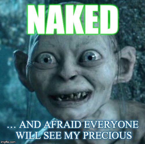 Gollum Meme | NAKED; … AND AFRAID EVERYONE WILL SEE MY PRECIOUS | image tagged in memes,gollum | made w/ Imgflip meme maker