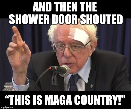 MAGA country | AND THEN THE SHOWER DOOR SHOUTED; “THIS IS MAGA COUNTRY!” | image tagged in maga | made w/ Imgflip meme maker