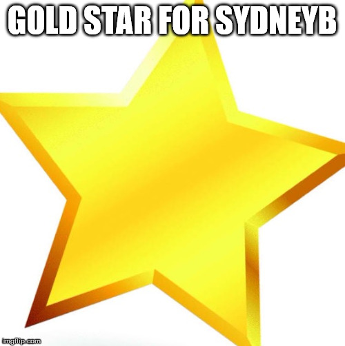 gold star | GOLD STAR FOR SYDNEYB | image tagged in gold star | made w/ Imgflip meme maker