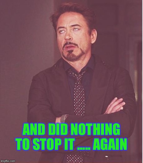Face You Make Robert Downey Jr Meme | AND DID NOTHING TO STOP IT ..... AGAIN | image tagged in memes,face you make robert downey jr | made w/ Imgflip meme maker