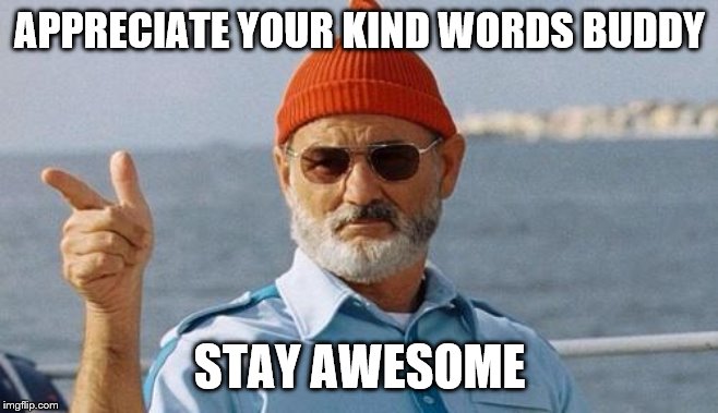 Bill Murray wishes you a happy birthday | APPRECIATE YOUR KIND WORDS BUDDY STAY AWESOME | image tagged in bill murray wishes you a happy birthday | made w/ Imgflip meme maker