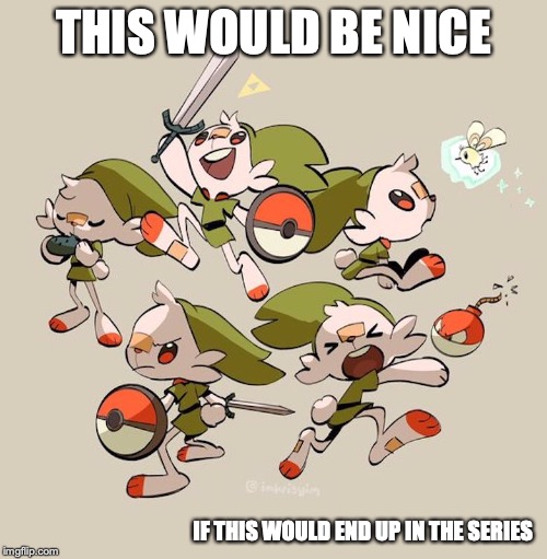 Scorbunny as Link | THIS WOULD BE NICE; IF THIS WOULD END UP IN THE SERIES | image tagged in link,legend of zelda,pokemon,scorbunny,memes | made w/ Imgflip meme maker