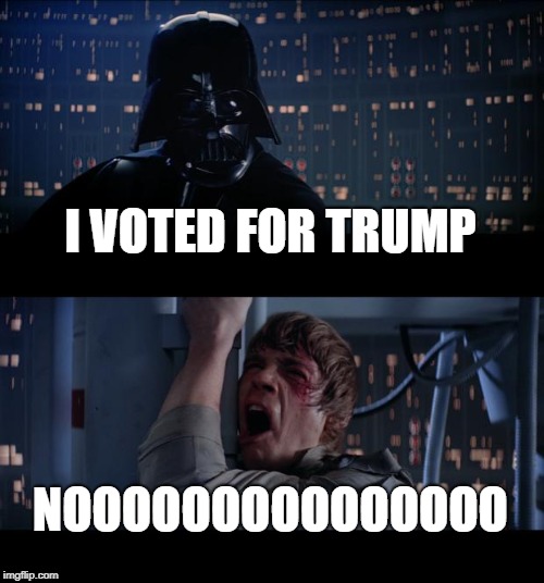 Star Wars No | I VOTED FOR TRUMP; NOOOOOOOOOOOOOOO | image tagged in memes,star wars no | made w/ Imgflip meme maker