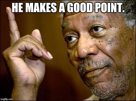 HE MAKES A GOOD POINT. | image tagged in this morgan freeman | made w/ Imgflip meme maker