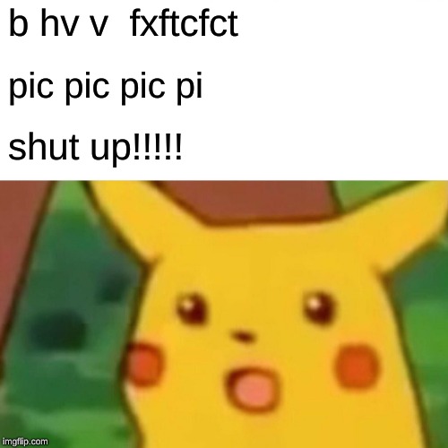 Surprised Pikachu | b hv v  fxftcfct; pic pic pic pi; shut up!!!!! | image tagged in memes,surprised pikachu | made w/ Imgflip meme maker