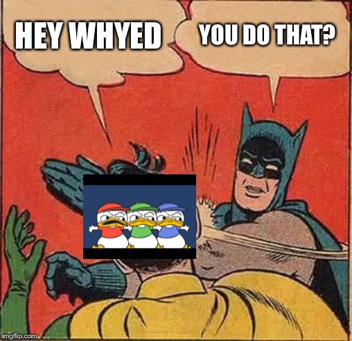 Batman Slapping Robin Meme | HEY WHYED; YOU DO THAT? | image tagged in memes,batman slapping robin | made w/ Imgflip meme maker